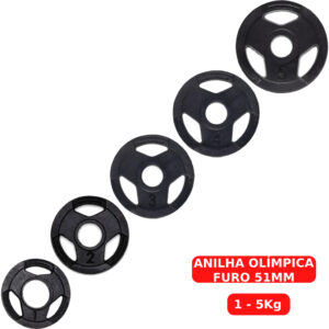 Anilha Olímpica 1 a 5kg Pintada Ferro Fundido Peso de Academia