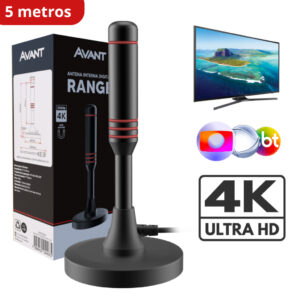 Antena Digital Tv UHD 4K Range Com Base Magnética e Cabo de 5 metros