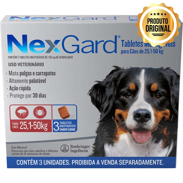 Anti Pulgas e Carrapatos NexGard para Cães de 25,1 a 50 Kg 3 Tabletes — Informática