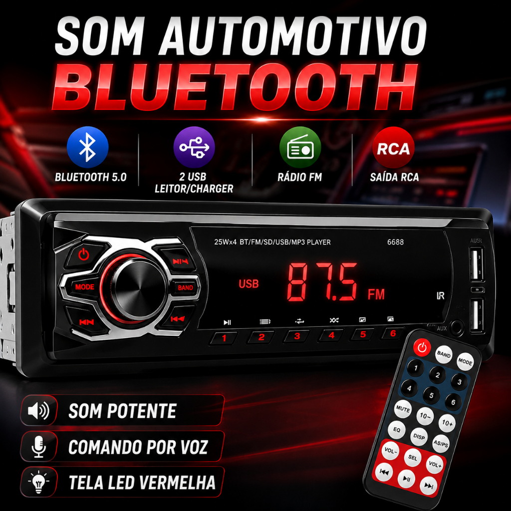 Aparelho de som carro Radio Automotivo Bluetooth Pendrive Sd Rádio — Informática