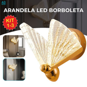 Arandela Luminária Borboleta Dourada LED Decorativa Moderna Cristal — Decoração