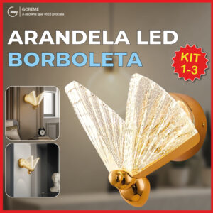 Arandela Luminária Borboleta Dourada LED Decorativa Moderna Cristal