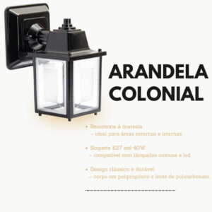 Arandela Luminária De Parede Colonial Quadrada Preto