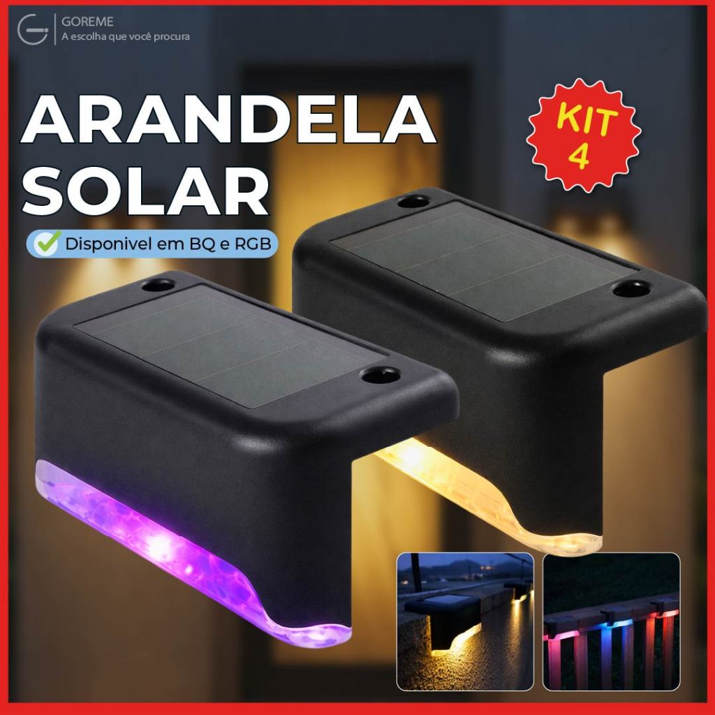 Arandela Solar LED para Degrau Luz Quente ou RGB Luminária de Canto — Decoração