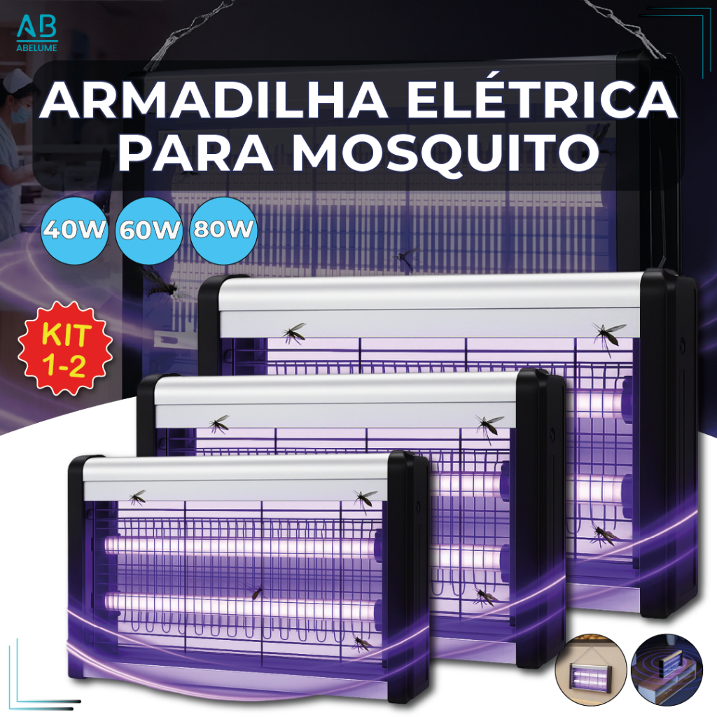 Armadilha Elétrica para Mosquito 40W 60W 80W Mata Insetos Luminária