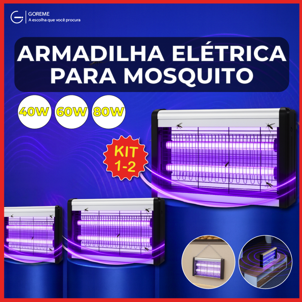 Armadilha Elétrica para Mosquito 40W 60W 80W Mata Insetos Luminária