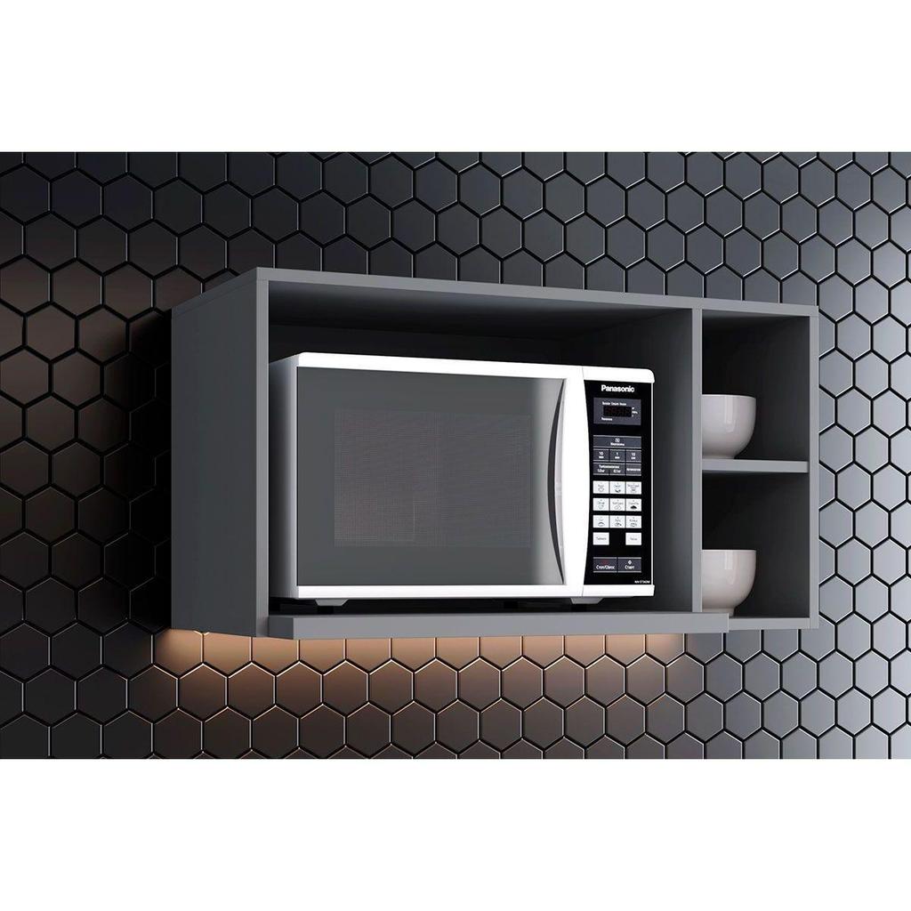 Armário Aéreo Cozinha Modulado Americana p Micro-ondas 80cm Cinza Henn