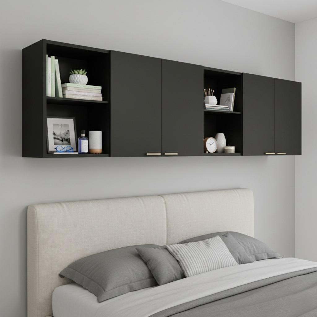 Armário Aéreo Organizador para Quarto com 4 Portas e Nicho Multiuso