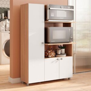 Armário Balcão para Forno e Micro-Ondas 3 Portas Âmbar Branco Freijó
