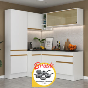 Armário Cozinha Completa Canto Veneza Multimóveis Branco Brinde Jogo