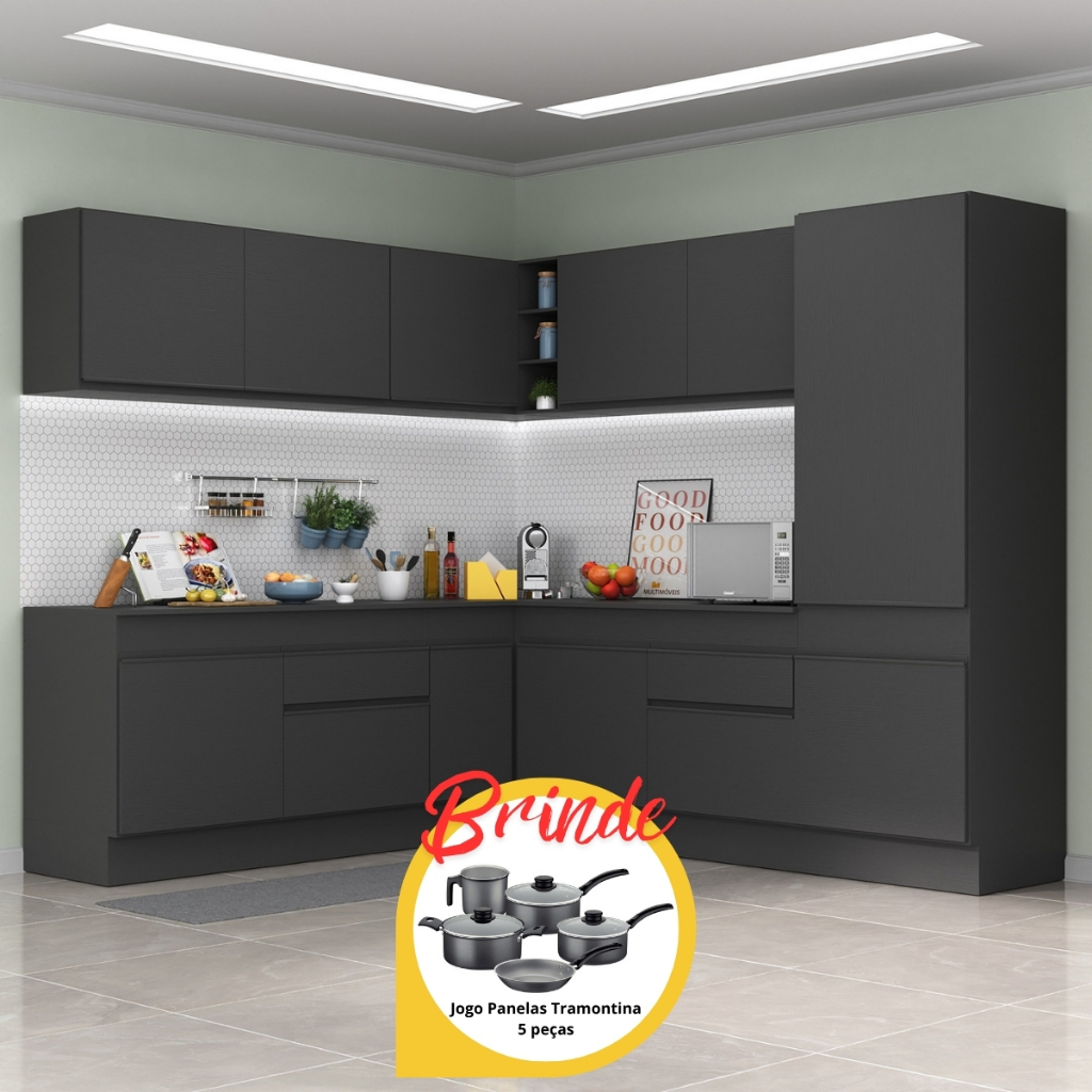 Armário Cozinha Completa Canto Veneza Multimóveis Preto Brinde Jogo — Cozinha e Utensílios