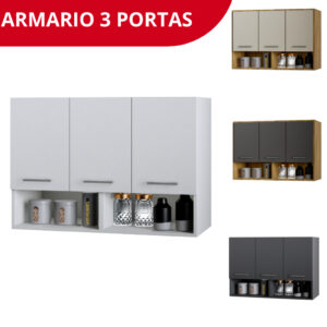 Armário de Cozinha Aereo 3 Portas Nicho Multiuso Modular Compacto
