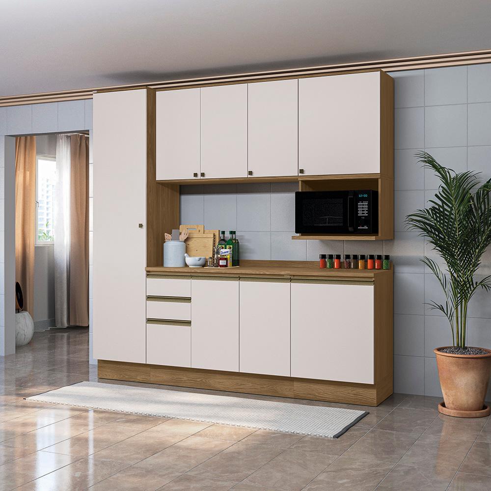Armário de Cozinha Compacta Nicho Micro-ondas 100% Mdf 230cm Nogueira