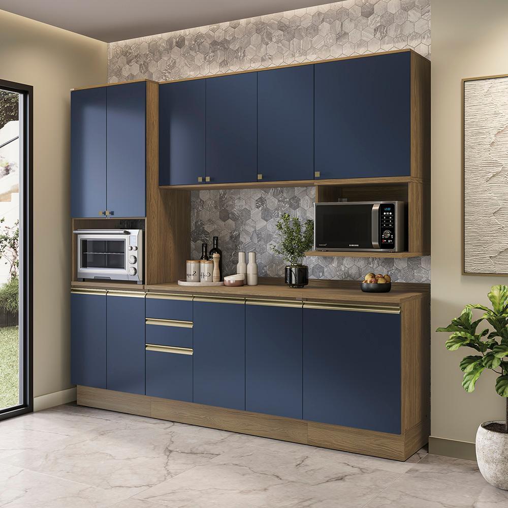 Armário de Cozinha Compacta Nicho Micro-ondas 100% Mdf 250cm Nogueira