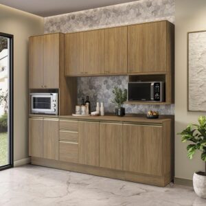 Armário de Cozinha Compacta Nicho Micro-ondas 100% Mdf 250cm Nogueira — Eletroportáteis