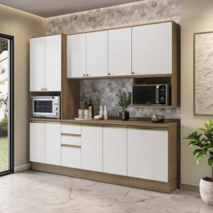 Armário de Cozinha Compacta Nicho Micro-ondas 100% Mdf 250cm Nogueira