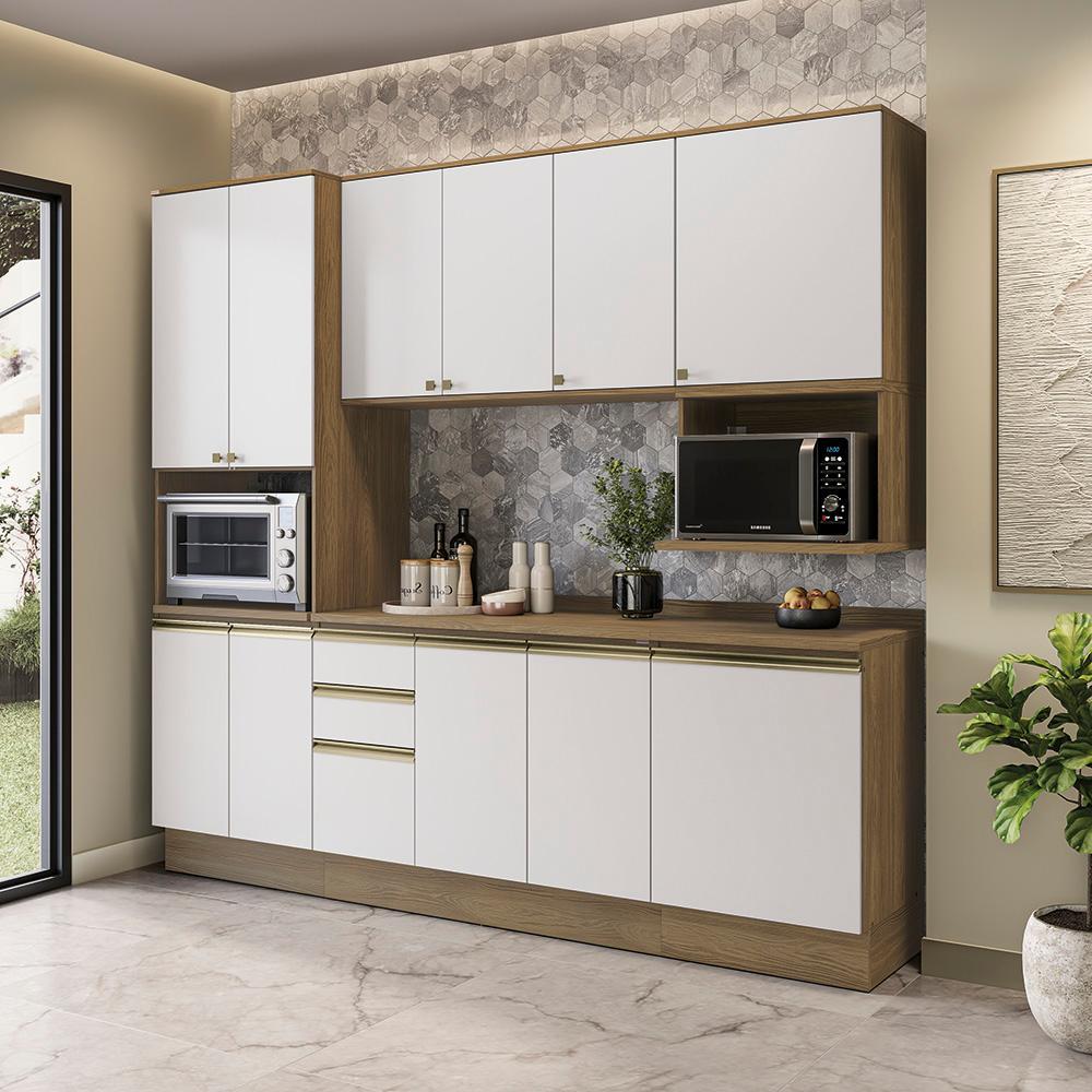 Armário de Cozinha Compacta Nicho Micro-ondas 100% Mdf 250cm Nogueira