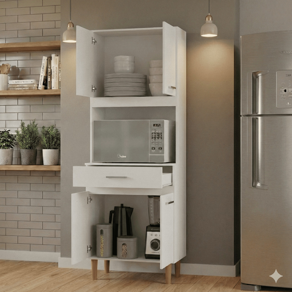 Armário de Cozinha Vertical Paneleiro com Espaço para Micro-ondas