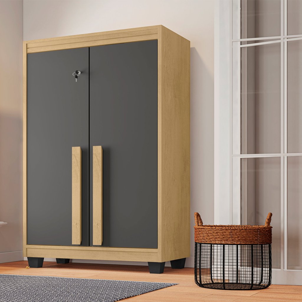 Armário Multiuso com 2 Portas com Chave 3 Prateleiras para Lavanderia