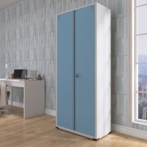Armário para Escritório 2 Portas com Chave Aço 4 Prateleiras Azul e