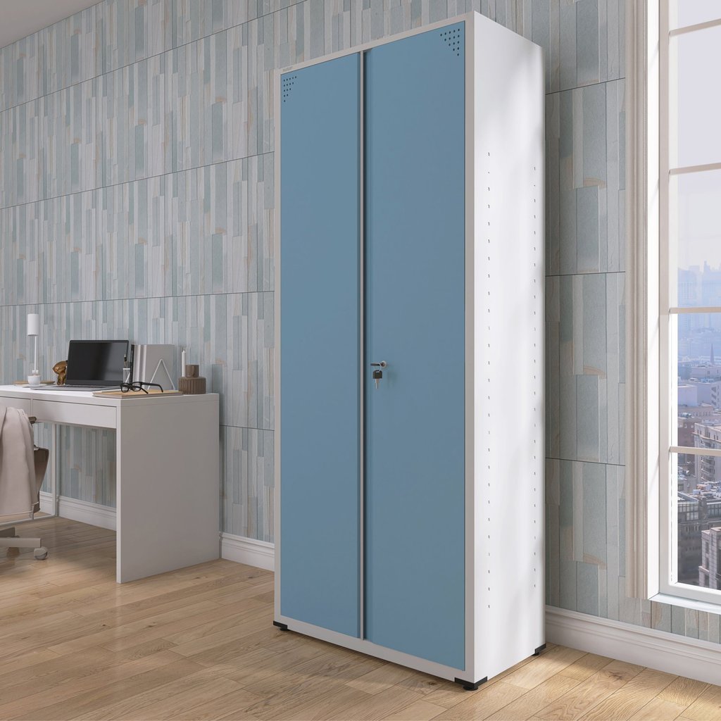 Armário para Escritório 2 Portas com Chave Aço 4 Prateleiras Azul e