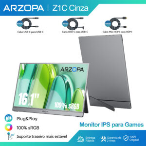 Arzopa Z1C Cinza-Monitor Portátil Com Suporte 100 sRGB De 16.1 1080P