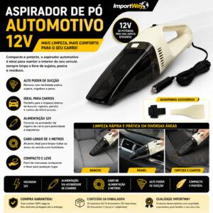Aspirador De Pó Automotivo Importway 12v Potente Portátil