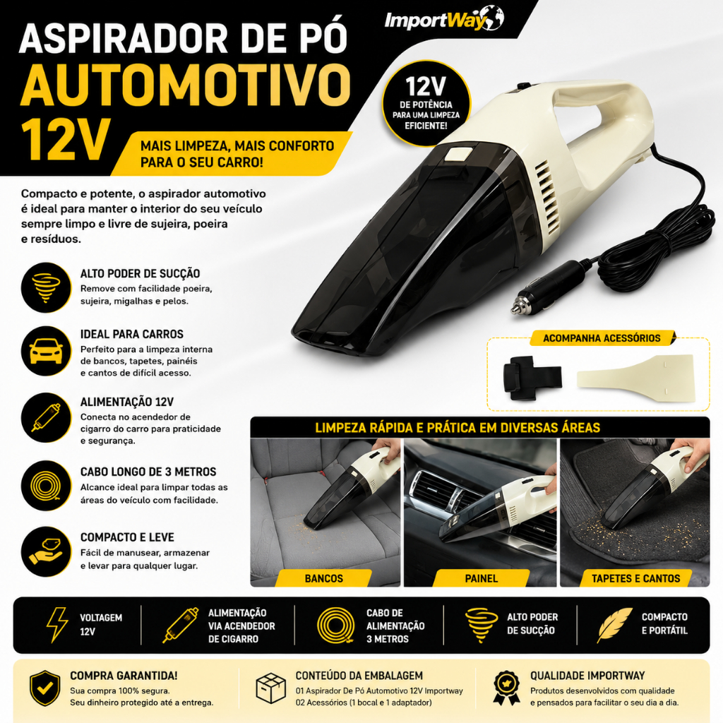 Aspirador De Pó Automotivo Importway 12v Potente Portátil — Eletroportáteis