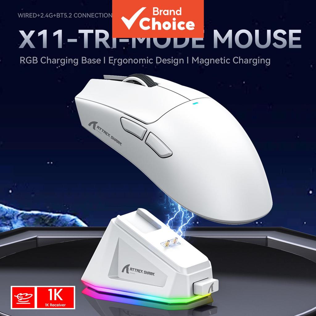 Attack Shark X11 Mouse Gamer 59g 3 Modos, Sensor Paw3311 RGB, Dock — Informática