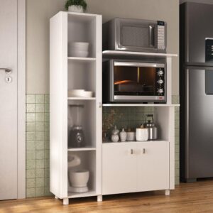 Balcão Multiuso 96,2cm com Vidro 3 Portas para Forno e Micro-ondas
