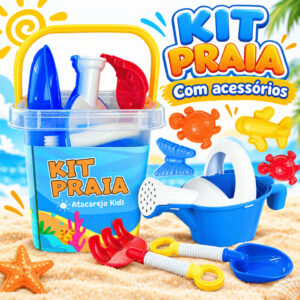 Balde de Praia Infantil 8 Peças Baldinho Pá Regador Moldes Brinquedo