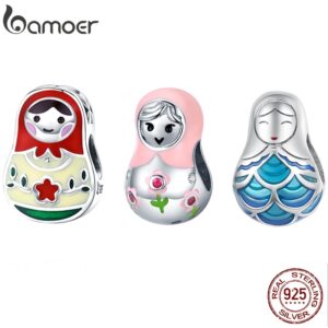 Bamoer 925 Contas De Prata Esmalte Boneca Russa Série Matryoshka