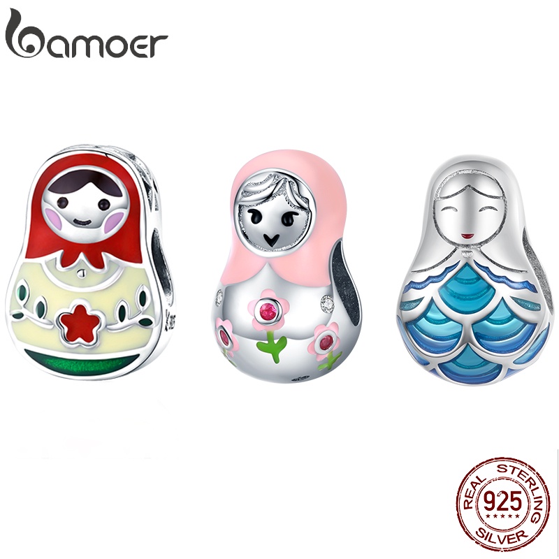 Bamoer 925 Contas De Prata Esmalte Boneca Russa Série Matryoshka
