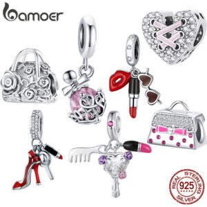 Bamoer 925 Sterling Sliver Charme Batom De Beleza Série Para Pulseira