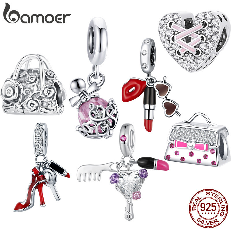 Bamoer 925 Sterling Sliver Charme Batom De Beleza Série Para Pulseira