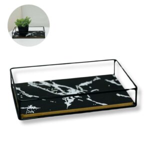 Bandeja Decorativa Organizadora Marmorizada Preto Branco Servir Café
