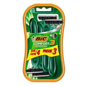 Barbeador descartável Confort3 Sensitive Verde 4 unidades Bic