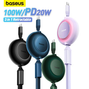 Baseus 3 in 1 Retractable 100W 66W USB Type C Cable for iPhone