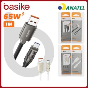 Basike Cabo Carregador Celular 3A 65W Turbo Rápido Reforçado V8 TipoC