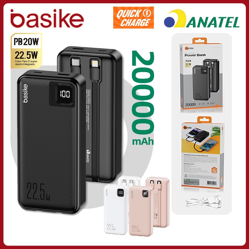 Basike Carregador Portátil Power Bank 20mAh Bateria Externa Para — Celulares e Acessórios