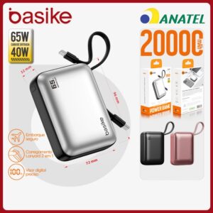 Basike Power Bank Turbo 20mAh 65W TurboCharge Carregador Portátil