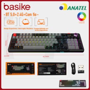 Basike Teclado Mecânico Modo triplo RGB Switches vermelhos Teclado