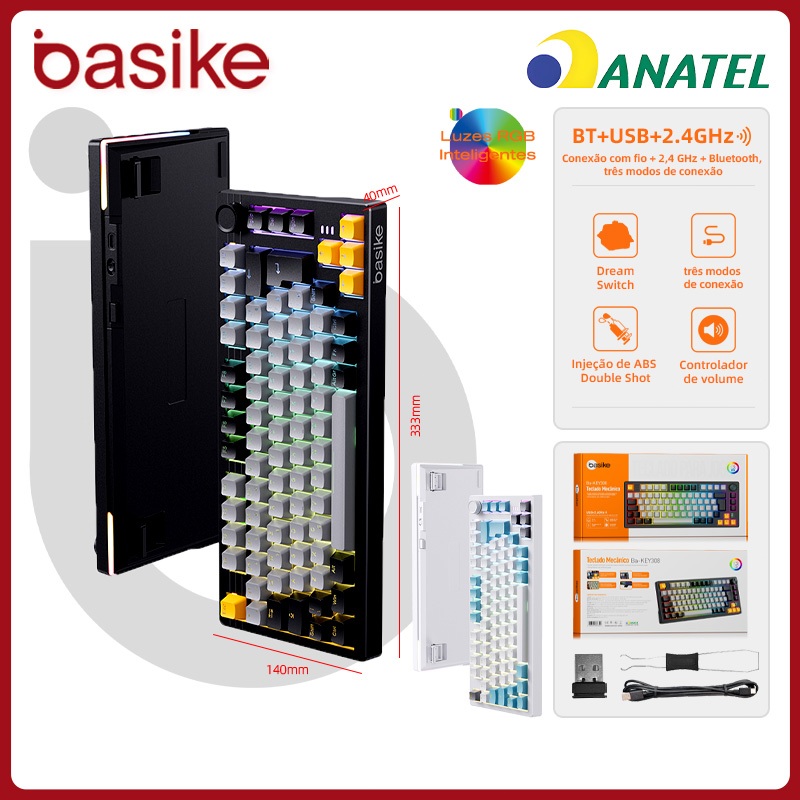 Basike Teclado Mecânico Tríplice Modo RGB Eixo Sonho 4000mAh 82 — Informática