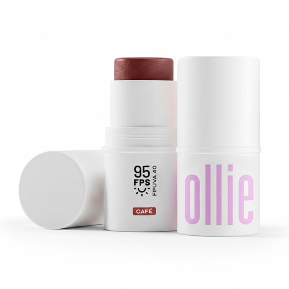 Bastão Ollie 3 em 1 Blush Batom e Sombra Fps 95 Cor Café 4,5g — Maquiagem