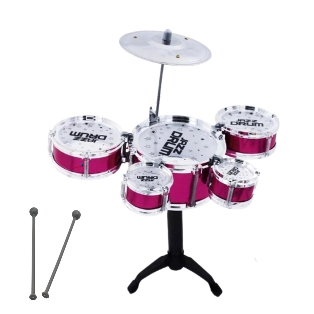 Bateria Musical Infantil C 5 Tambores e Baqueta Brinquedo Menino