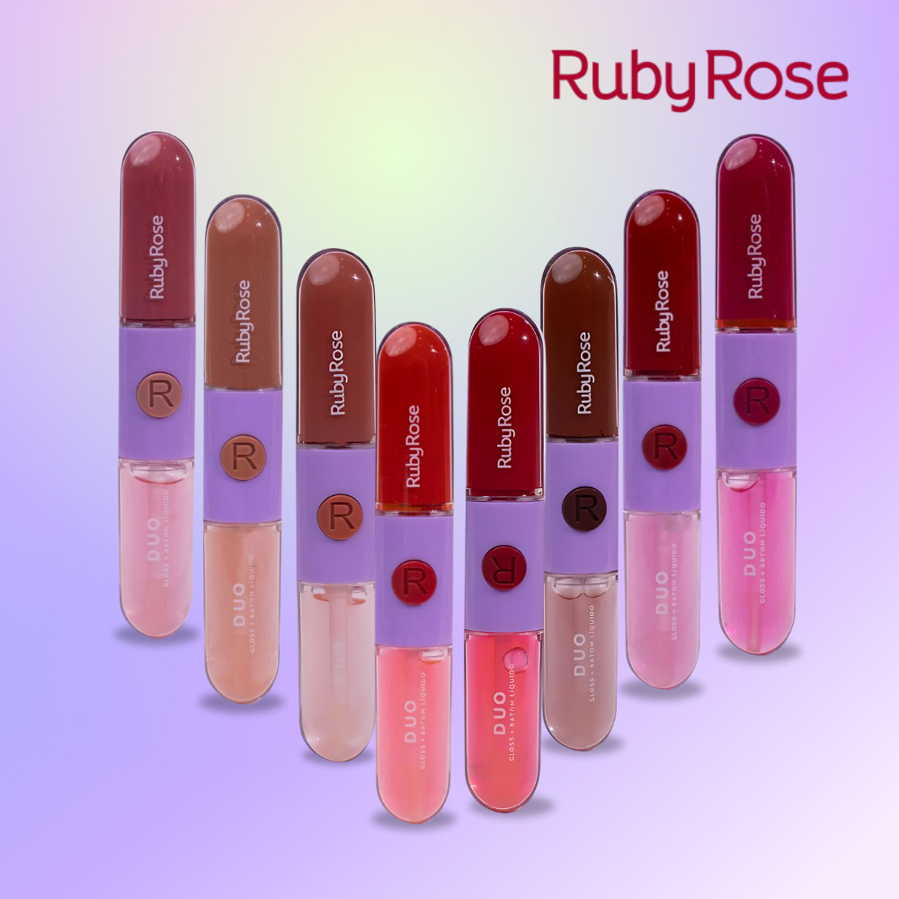 Batom Líquido Gloss Duo 2 Em 1 Mood Ruby Rose 9,6ml Matte Brilho Alta — Maquiagem