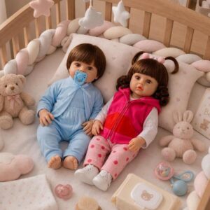 Bebê Reborn Boneca Gêmeos Irmãos Realista Menina e Menino Silicone