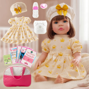 Bebê Reborn Boneca Realista Vestido Dourado Em Silicone Pode Dar
