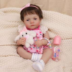 Bebê Reborn Silicone Boneca Realista 48cm Menina Olho Azul Pode Dar