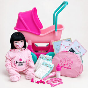Bebê Reborn Silicone Enxoval 28 Itens Boneca Carrinho Berço 48cm!